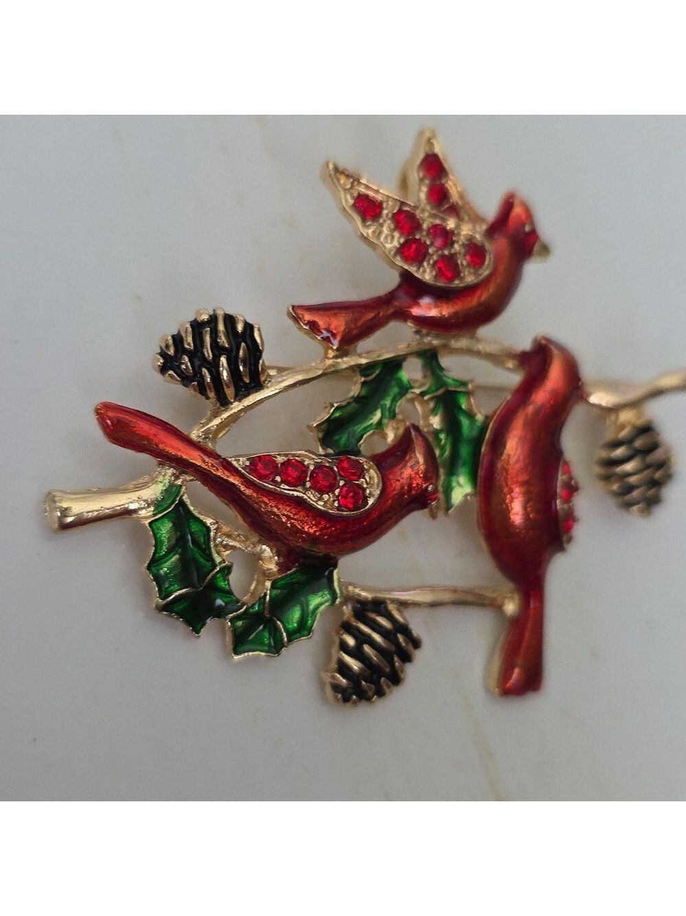 Cardinal  Christmas  Brooch Heart Cardinal Brooch Necklace Combo - Picture 3 of 7
